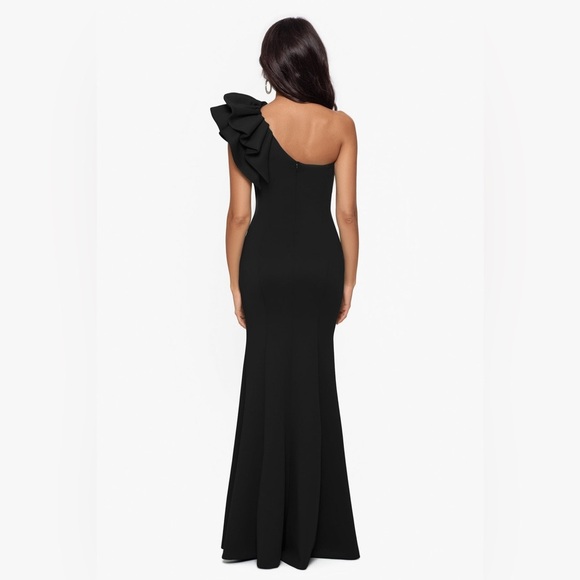 BETSY & ADAM DAISY" LONG SCUBA CREPE ONE SHOULDER DRESS SIZE 12 B1411 - Picture 3 of 6